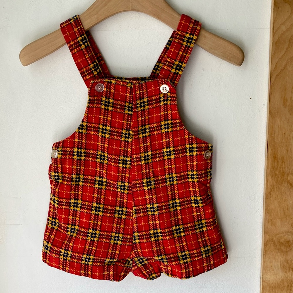 Health-tex vintage red plaid corduroy romper size 12 months